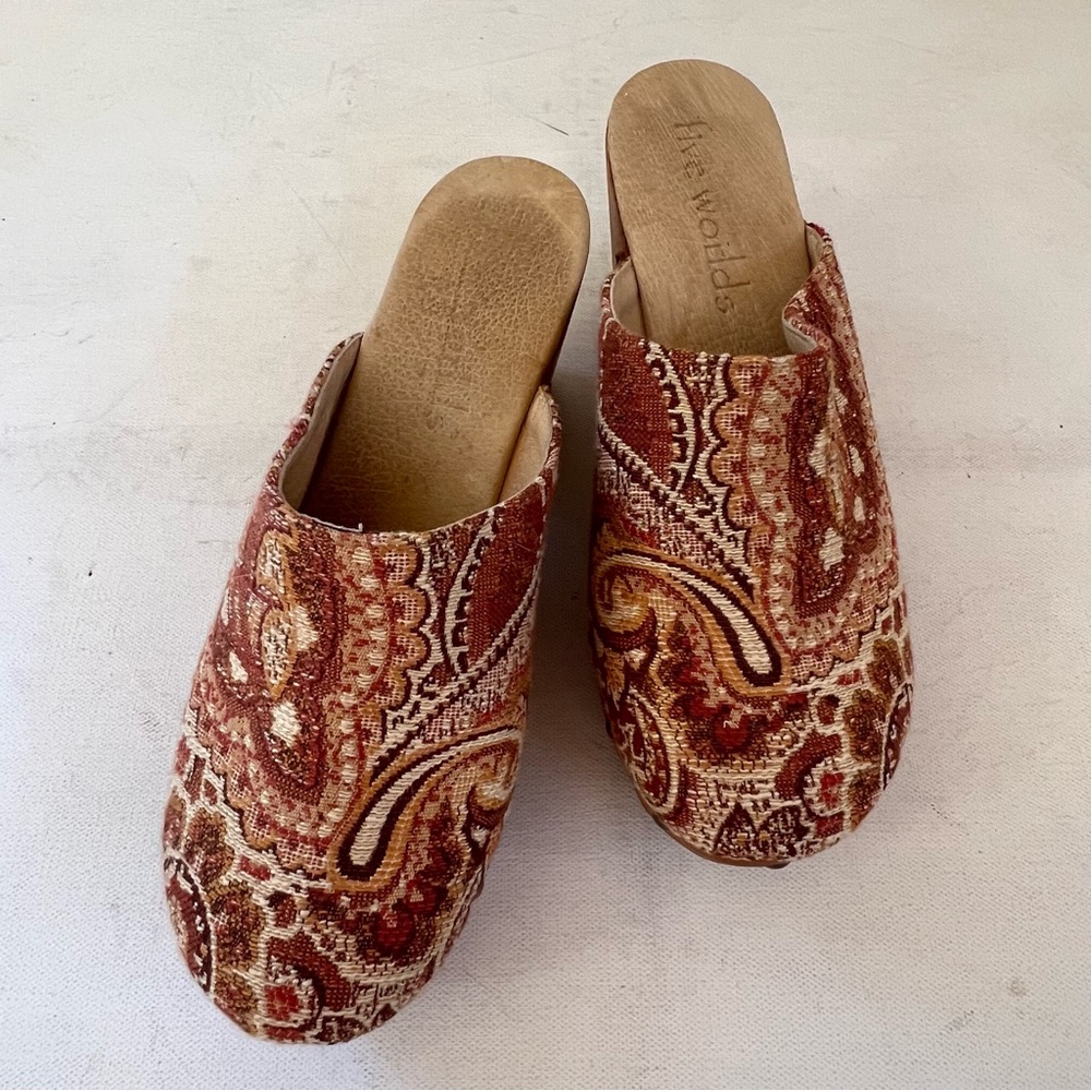 Five World Zorba brown tapestry wood clog - Picture 6 of 8